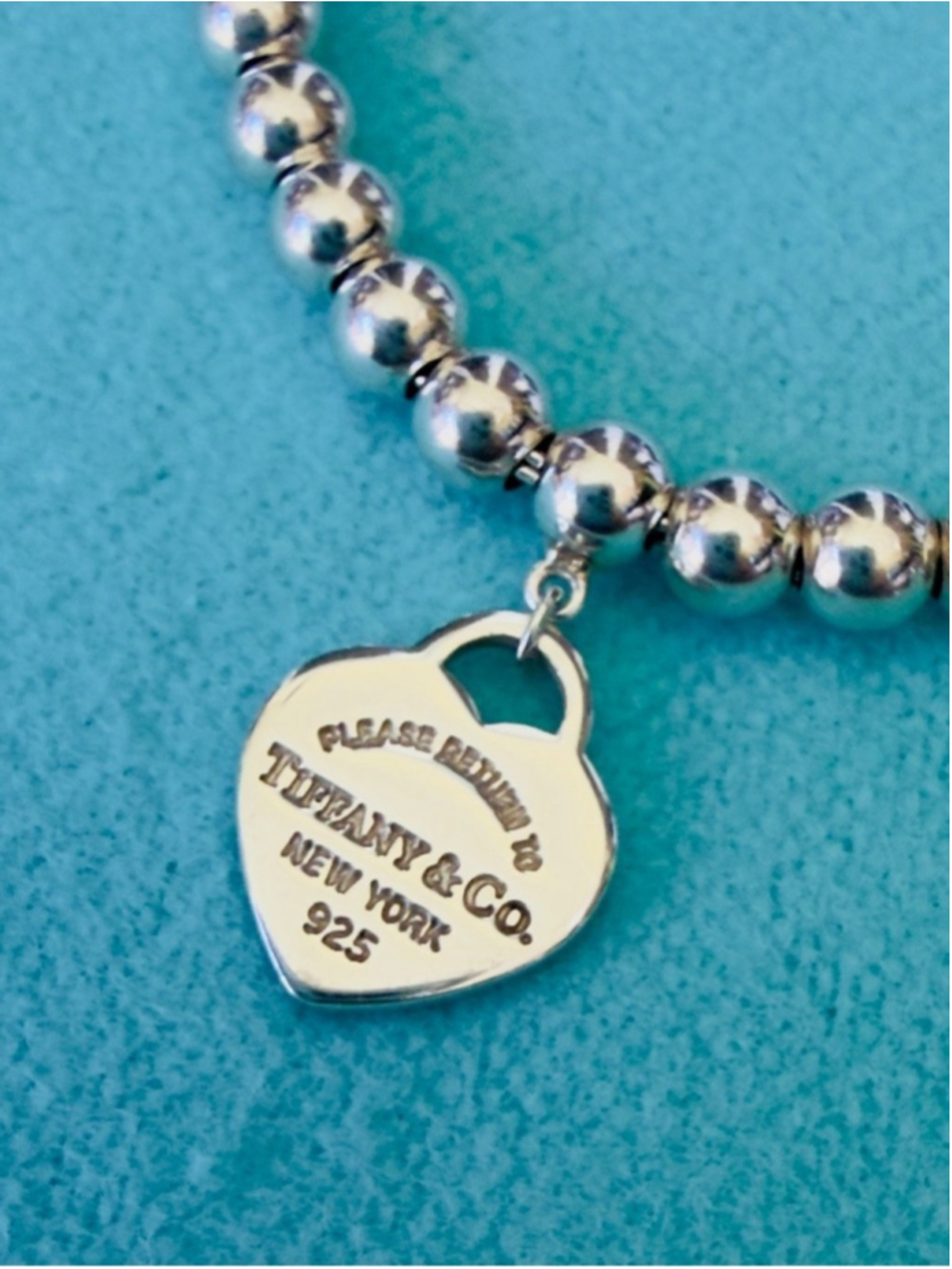 18” Return to Tiffany Blue Enamel Mini Heart Tag Bead Necklace - Picture 6 of 10
